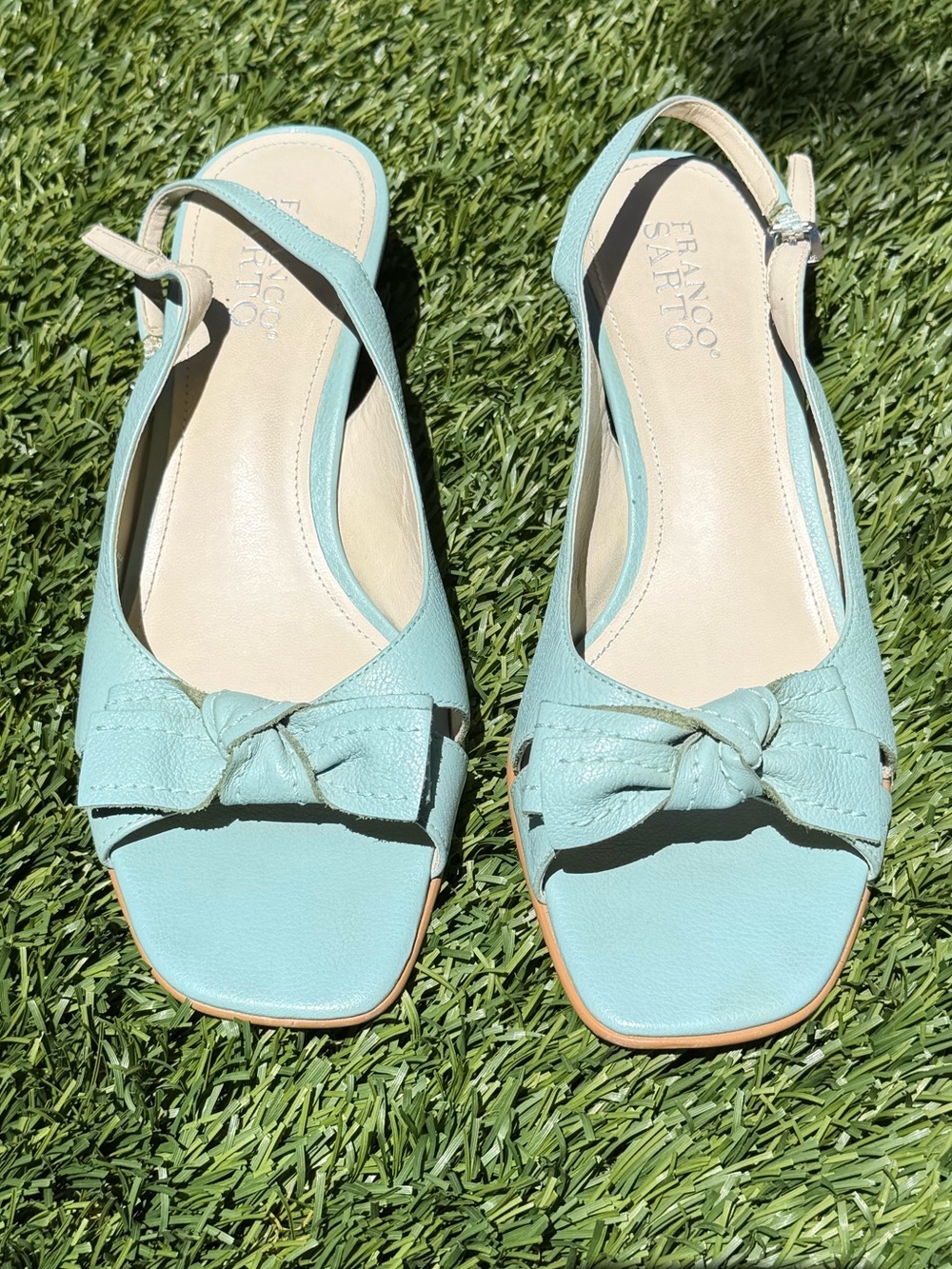 Franco Sarto Mint Teal Bow Slingback Sandals